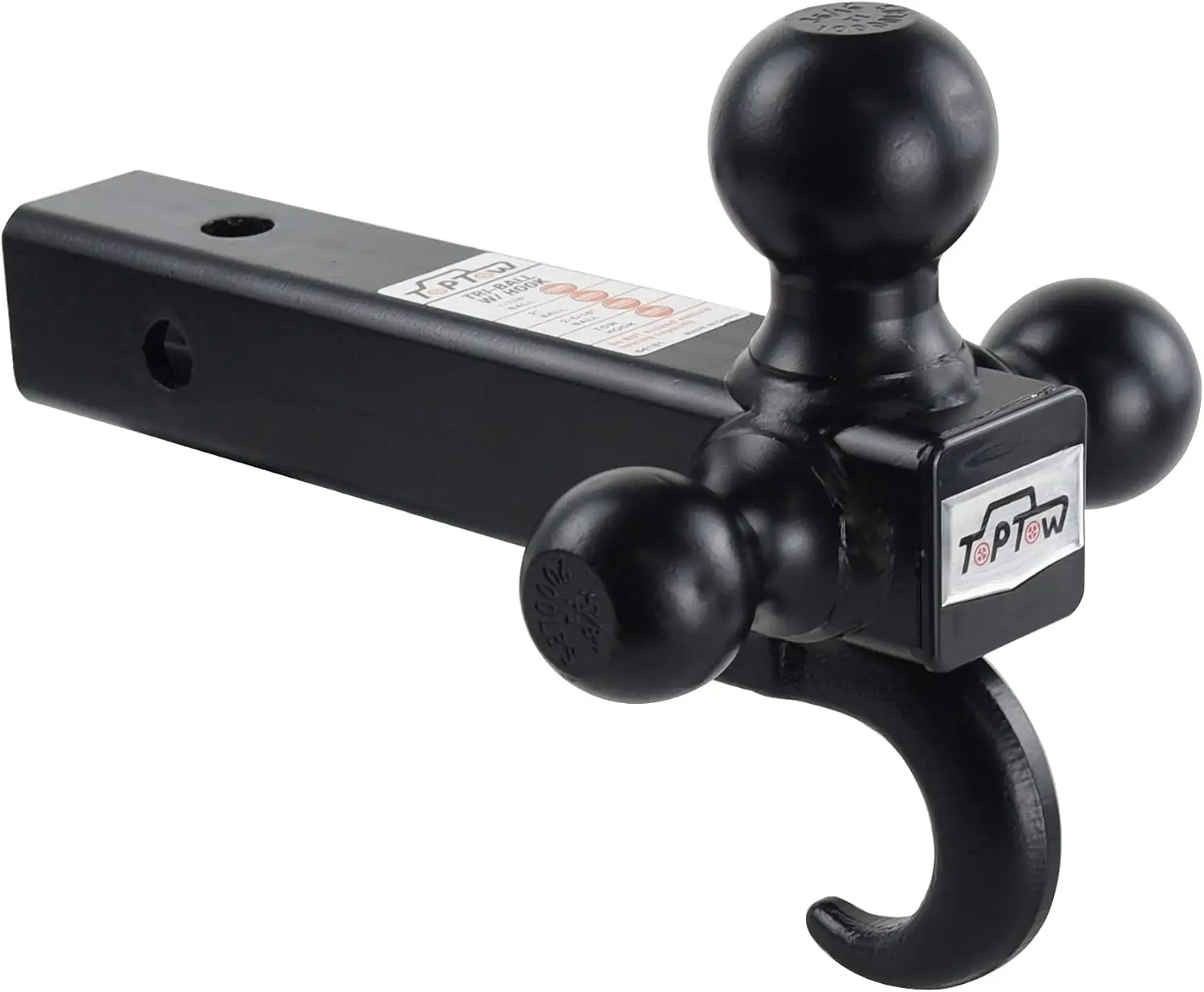 

3-Ball Trailer Hitch Mount with Hook for 2-Inch Receiver, Black Balls, Heavy-Duty Towing