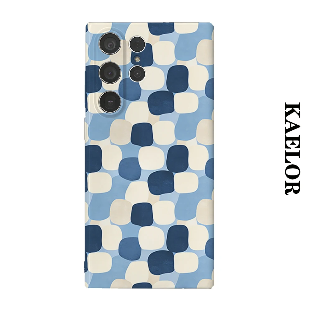 Blue Beige Stone Mosaic Durable Shiny Double-layer Case for Samsung S26 Ultra S25 S24 S23 Plus Anti-drop Scratch Resistant Cover