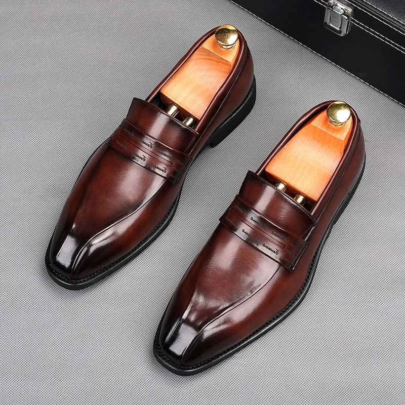 Britain Fashion Men's Brown Black Penny Loafter Leather Oxford Flats Casual Shoes Male Homecoming Wedding Dress Footwear