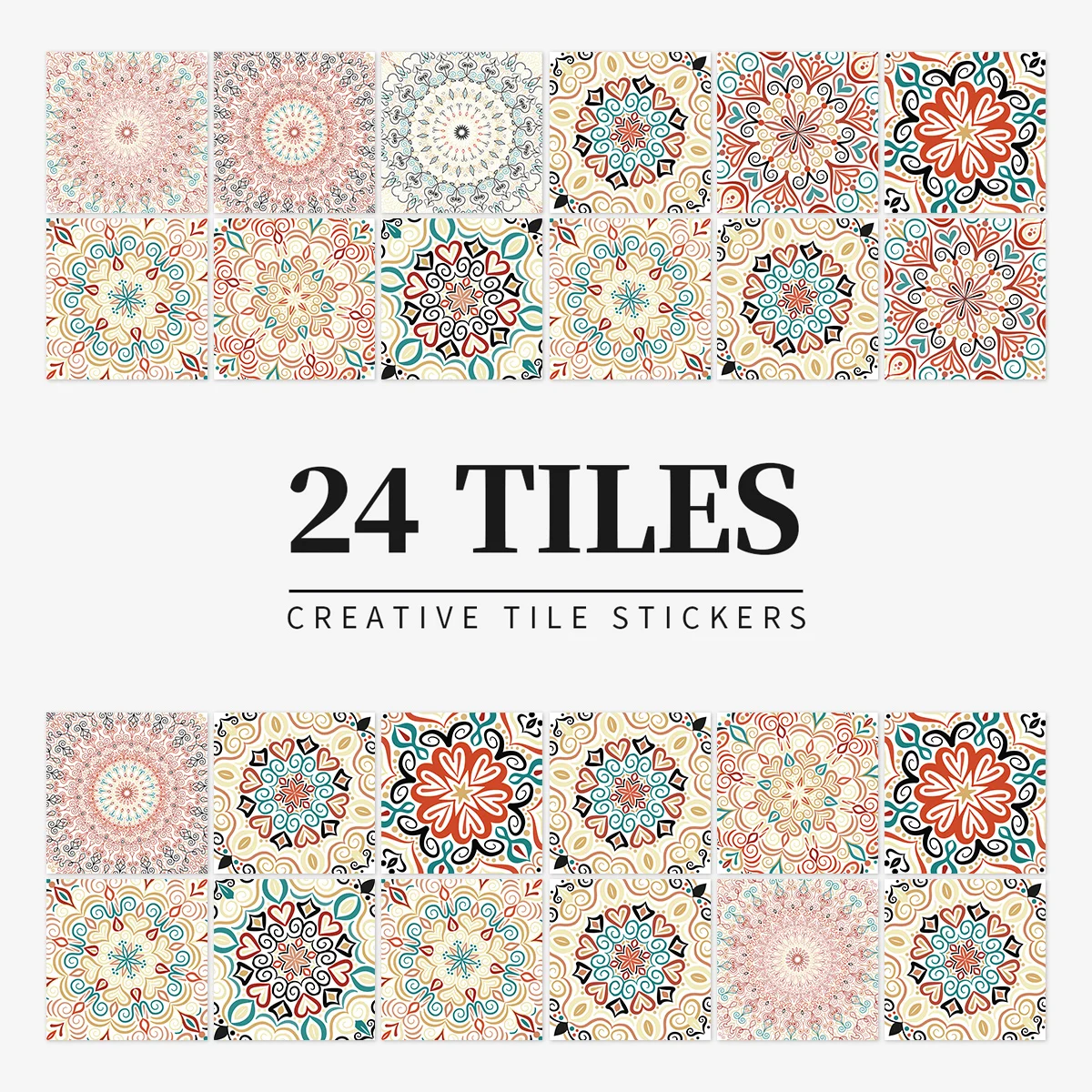 

24pcs Wall Art Pattern Tile Stickers PVC Waterproof Self-Adhesive Kitchen Bedroom Wall Stickers Room Decoration Wall Decal