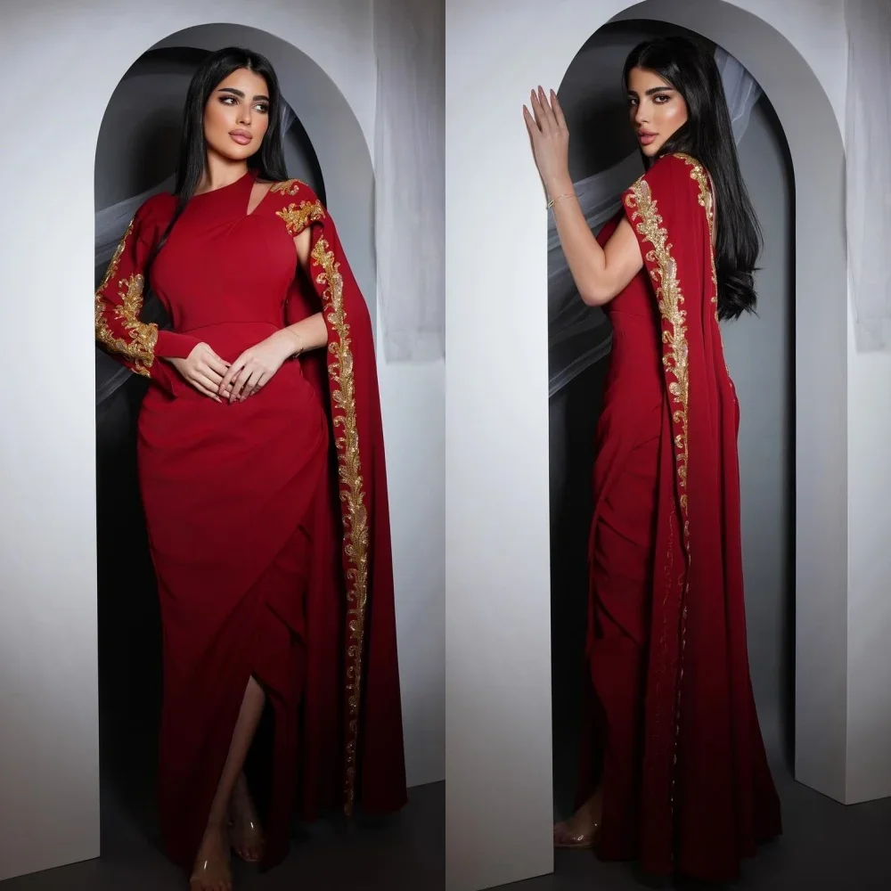 

Customized Jersey Sequined Beading Ruched Clubbing A-line O-Neck Bespoke Occasion Gown Long Dresses