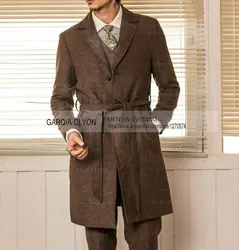 English Long Style Tweed Male Coat Formal Business Only Coat Custom Gentle-Mens Groom Dress Blazer Jacket Long Coat