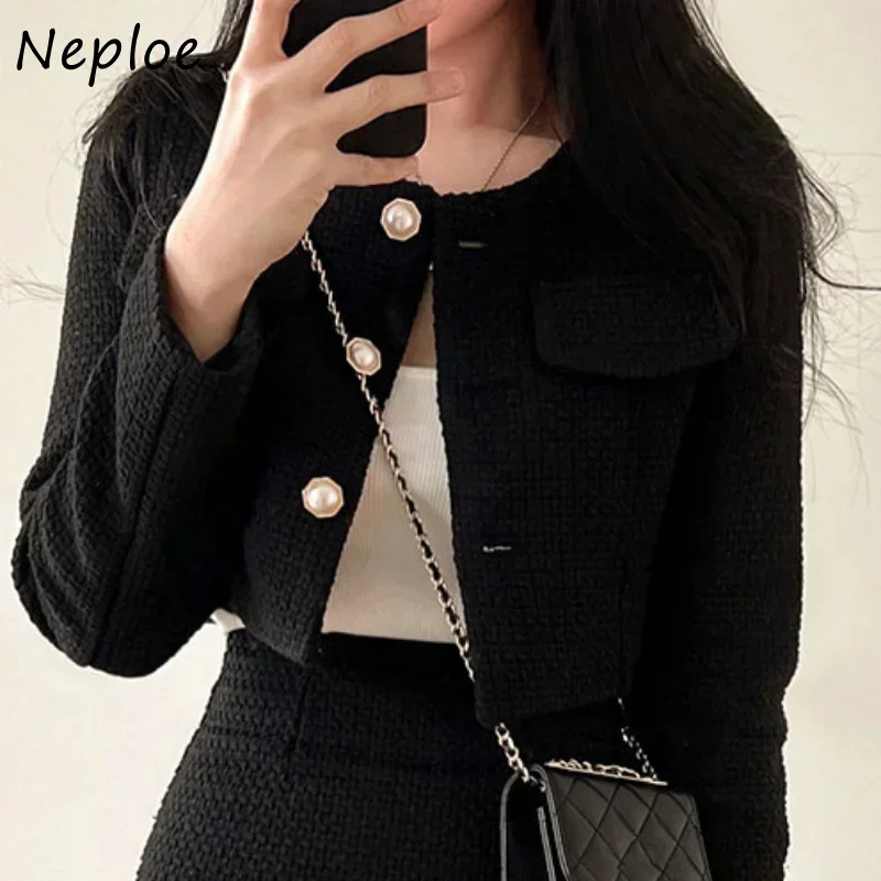 Neploe Autumn Winter O Neck Solid Color Long Sleeve Coat Exquisite Single-breasted Winter Jacket Women Jaqueta Feminina Y2k