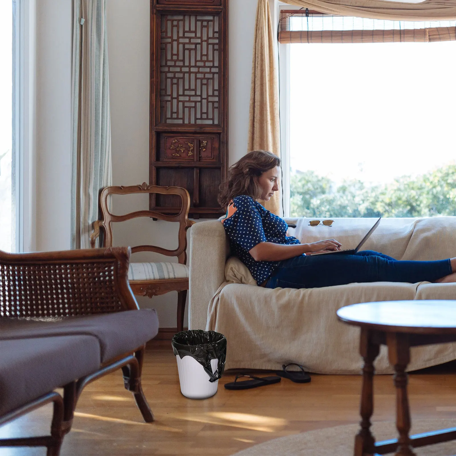 

5 Rolls Leak Proof Portable Garbage Bags Thickened Plastic Strong Handle Tie for Kitchen Home Office Rubbish Trash Bags Black