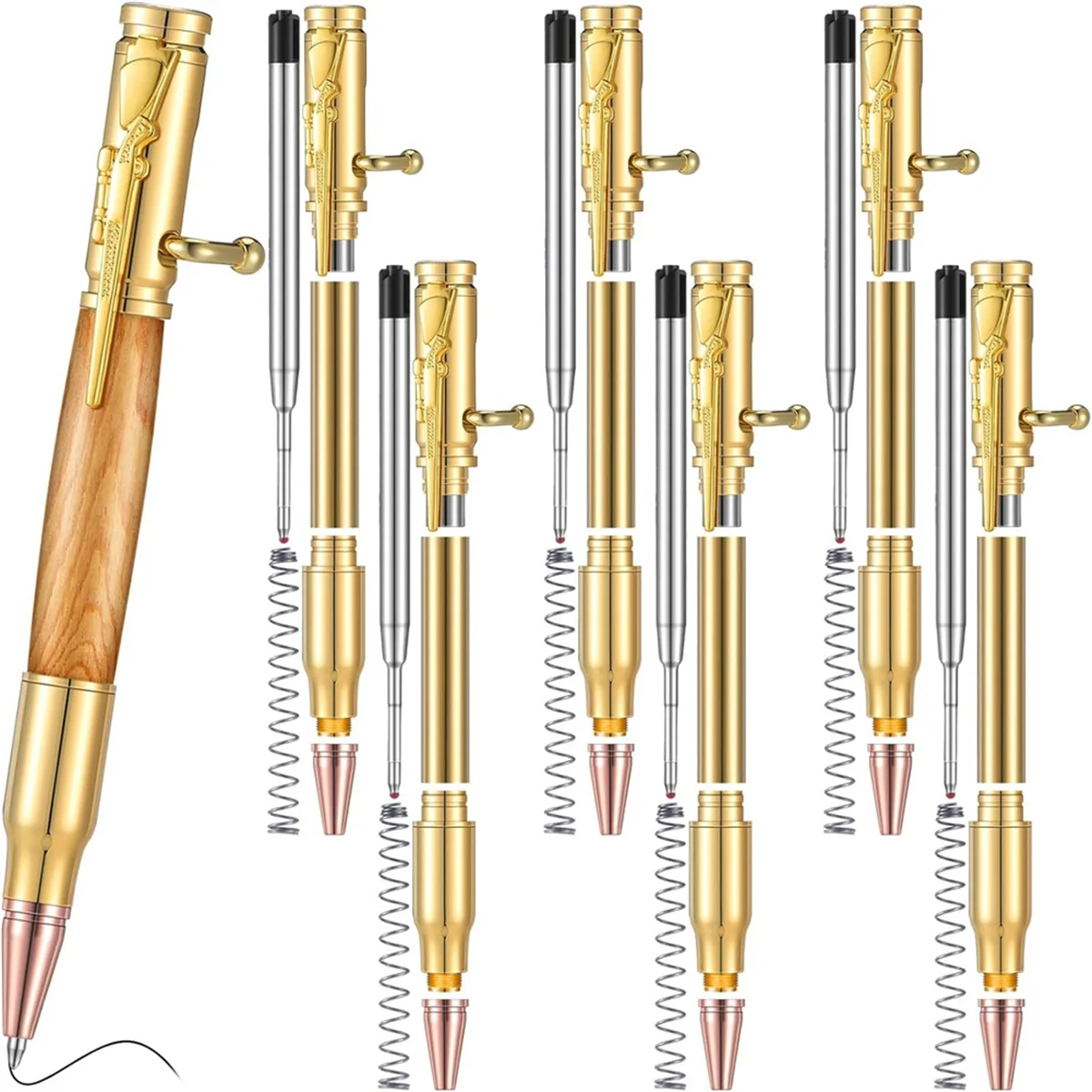 Conjunto de 6 canetas finas, conjunto de canetas giratórias de madeira multicoloridas com eixo de recarga, caneta esferográfica aparafusada para giro de madeira DIY