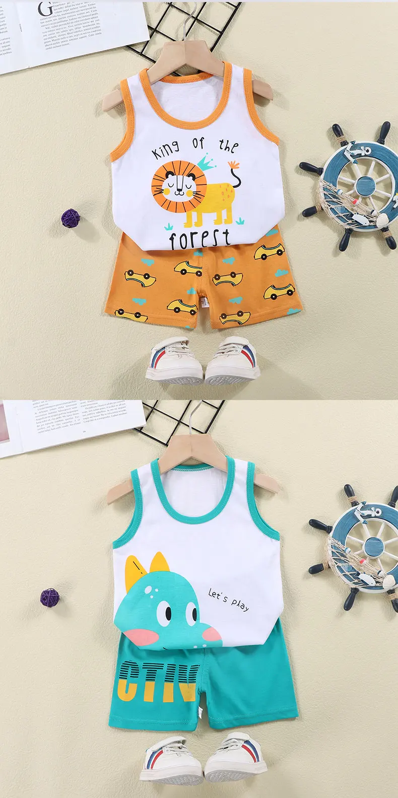 Kinder Sets Kinder Weste Anzug 2PCS Set Sommer Baumwolle T-Shirt Mädchen Shorts Kleidung Kinder Jungen Mädchen Ärmellose Anzug Tragen Tuch – Detail 12