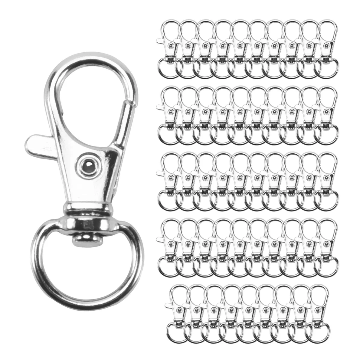 50 قطعة من مشابك الحبل الدوارة من ABQR، خطاف معدني دوار، مشبك مخلب جراد البحر فضي