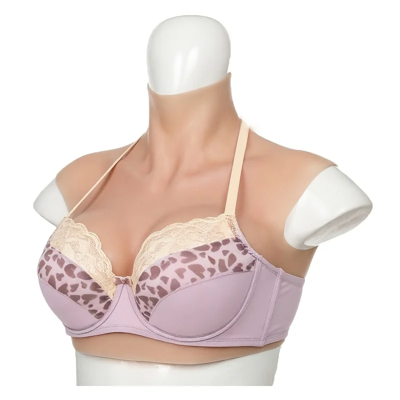 Perky Pair C-G Cup Silicone Breasts for Men & Couples Perky Nipples Well Supported Crop Top, High Neckline Style Silicone