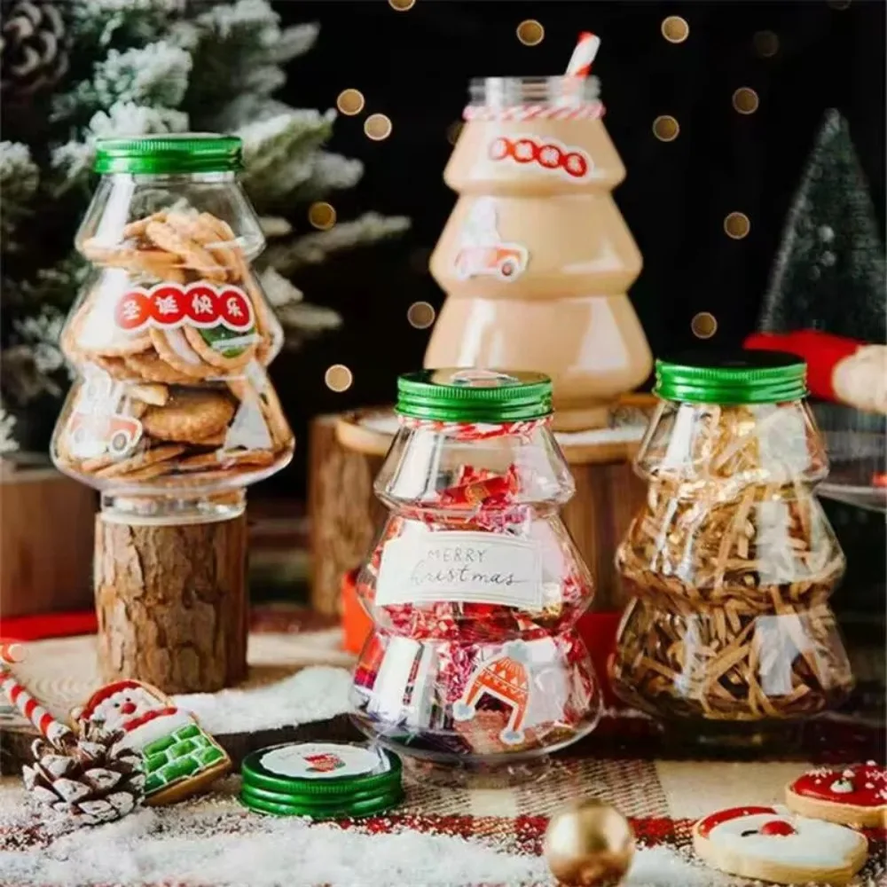 1PC 500ml Christmas Tree Sweet Jar DIY Gift Candy Storage Bottle CookieChocolate Packing Jars New Year Decoration Boxes