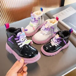 Cute Girls Boots Winter Children Plush Sneaker Kids High Top Shoes Black Cotton Warm Snow Short Boots for Girl 4 To 12 Years