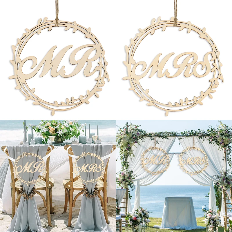 2pcs/set Mr Mrs Wedding Wooden Chair Hanging Sign Pendant Vintage Rustic Wedding Decoration Photo Props Party Favors Supplies