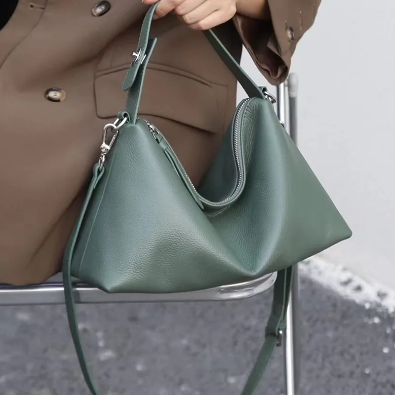 2024 Soft Cowhide Hobos Crossbody Bags For Women New Winter Genuine Leather Tote Handbag Designer Bags Quality Lady Shoulder Bag