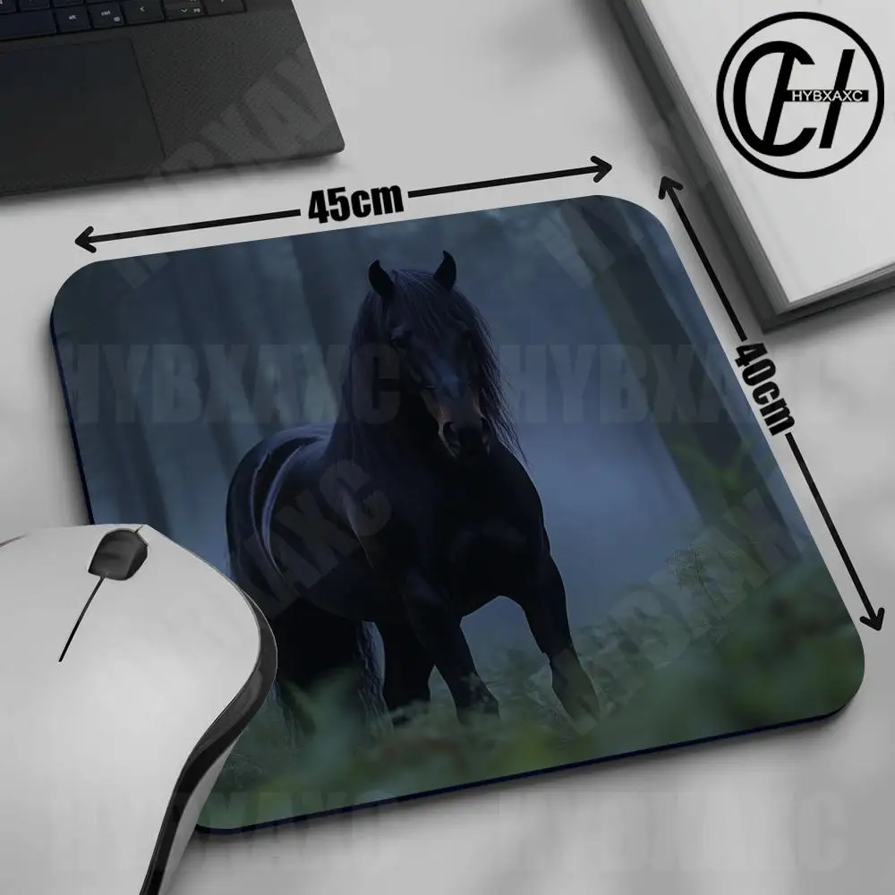 HD Print Black White Horse Pattern Mouse Pad 45x40 Large Square Computer Office Game Table Mats Small Rubber Anti-slip Mousepad