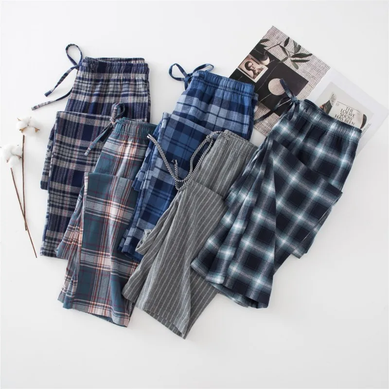 Autumn Men 100% Cotton Sleep bottoms Male Nightwear Trousers Men Casual Plaid Pajama Pants Pajama Man Top Quality Pants 100KGS