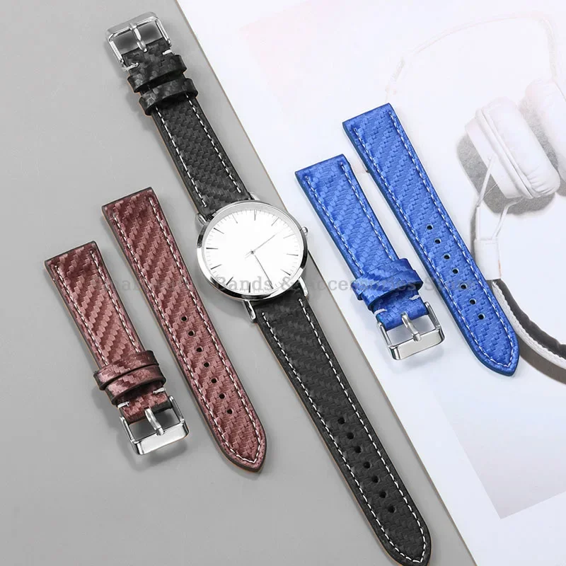 18mm 20mm 22mm 24mm Leather Watch Strap Universal Sport Wrist Band Carbon Fiber Patterned Bracelet Men Women Watch Accessories image 6