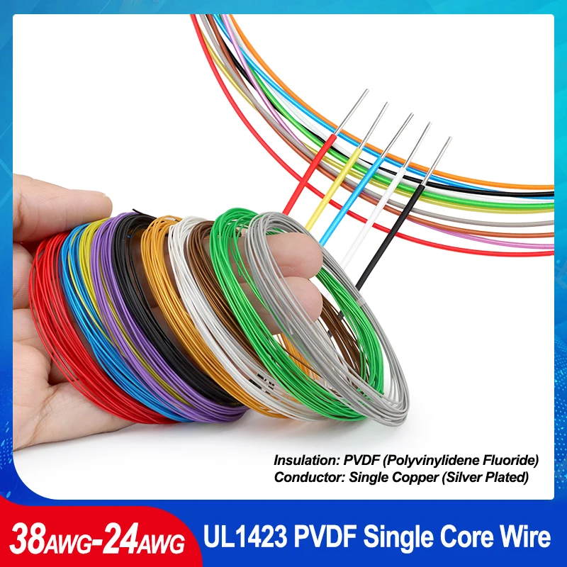 

UL1423 PTFE Single Core Silver Plated Copper Wire 38/36/34/30/28/26/24AWG DIY Heat Resistant PVDF Insulated Micro Fine Cable