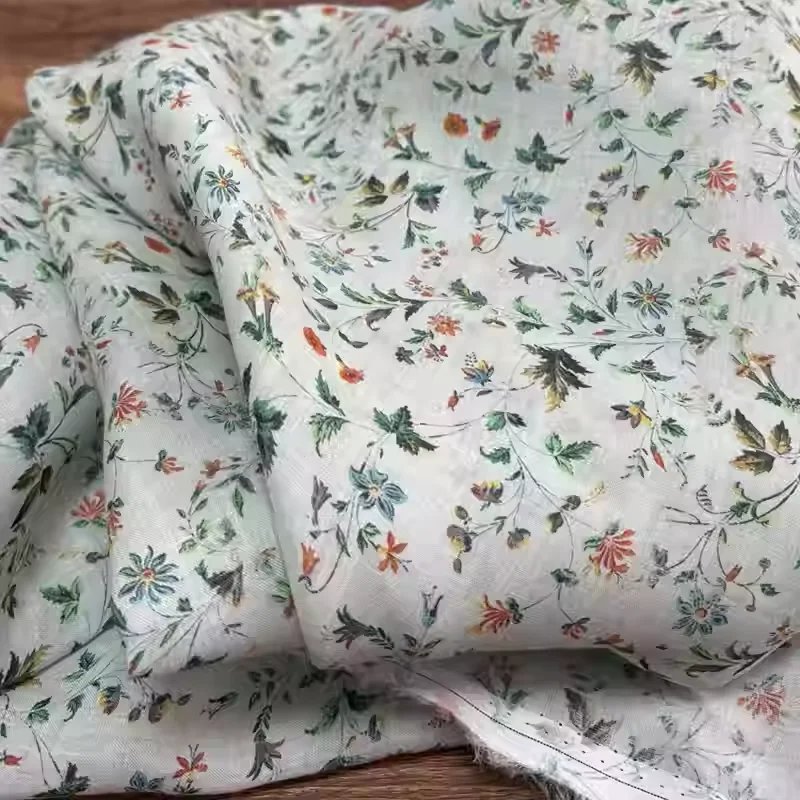 

High quality pure ramie fabric with white printing, suitable for summer shirts, dresses, and hand sewn fabrics.