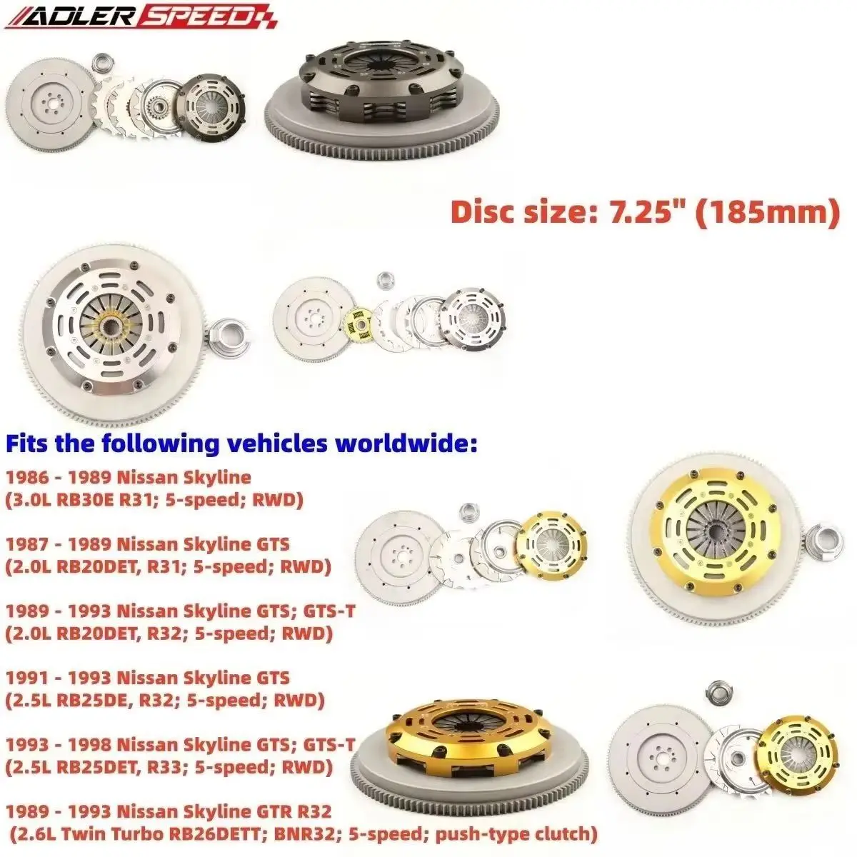 

ADLERSPEED Racin/Sprung Clutch Single/Twin/Triple Disc Комплект сцепления для Nissan Skyline GTS/GTR R32 RB30E R31 RB20DET RB26DETT