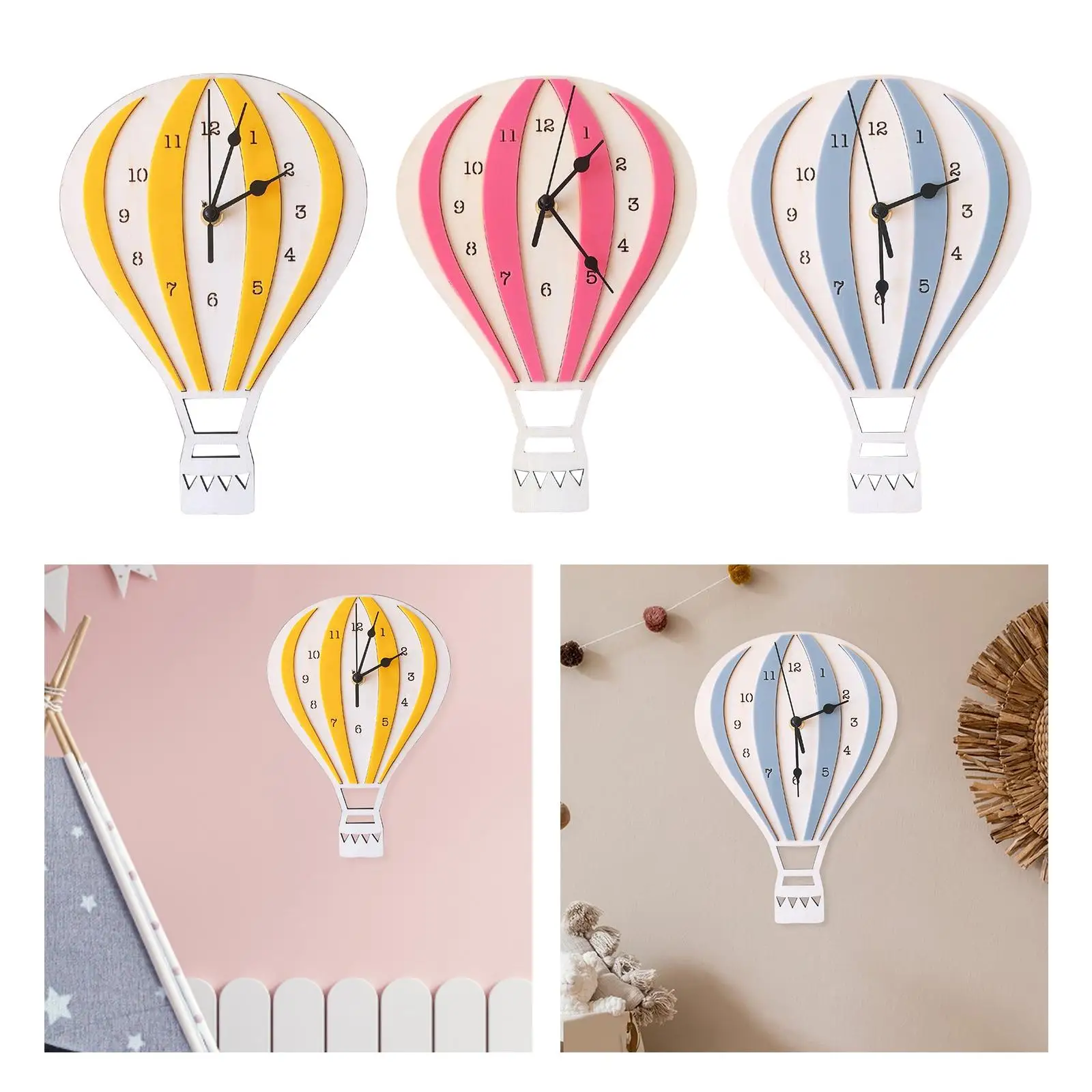 Cartoon Hot Air Balloon Clock Silent Non Ticking Crafts Nordic Wall Clock for Dining Room Office Restaurant Shop Decoration