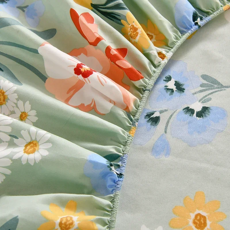 Fitted Sheet Set Floral Style Bed Cover Pillowcase постельное бельё набор Home Elastic Bedsheet Skin-friendly Bed Linen