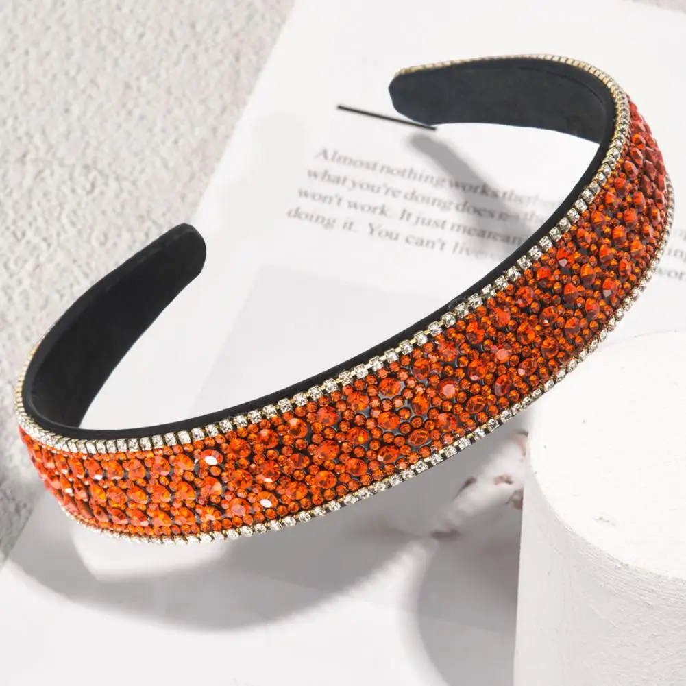 Exquisitely Crafted Headband Shiny Rhinestone Hair Hoop Retro Wide Headband with Bright Color Lightweight Hair for Women