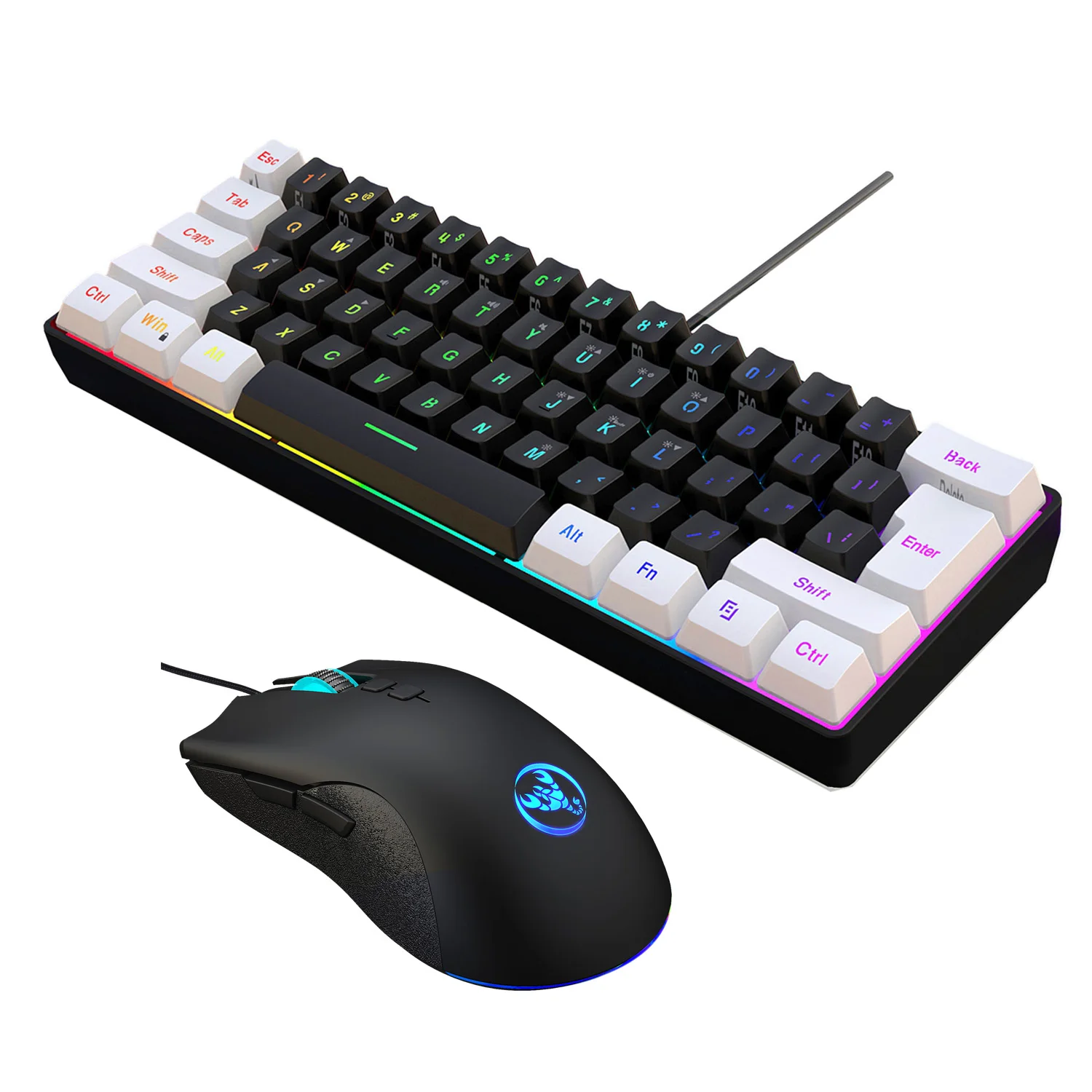 Imagem -03 - Hxsj-rgb Compact Portátil Membrana Teclado e Mouse Grupo Combos para Desktop Jogo Compacto 60 Gaming Teclado Venda Quente