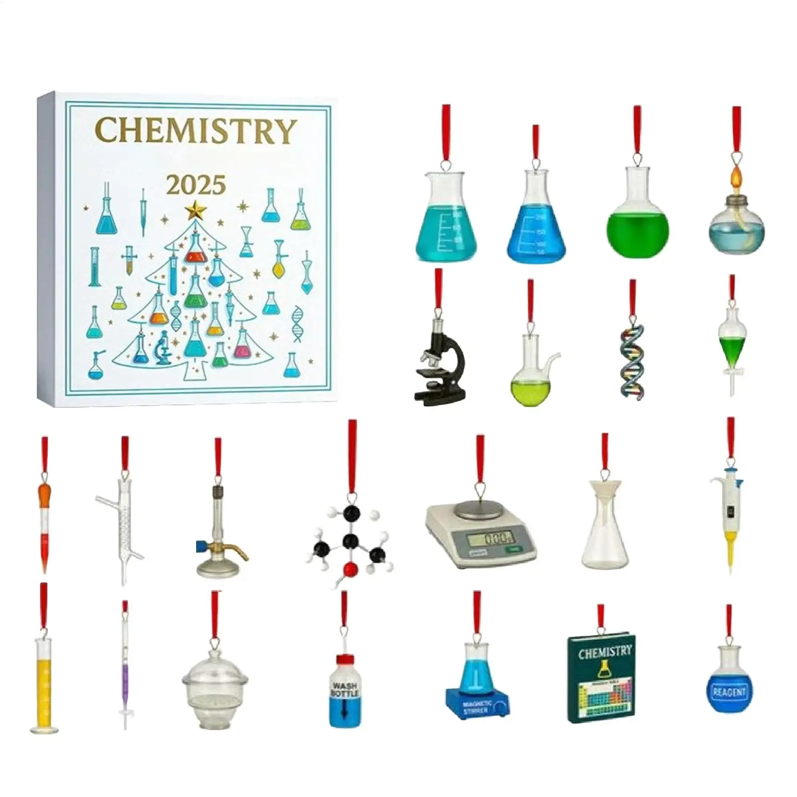 Weihnachten Chemie Advent 2D Acryl saisonale Dekoration 24 Tage Advent Countdown-Kalender Neujahr Ornamente für Heimdekorateure
