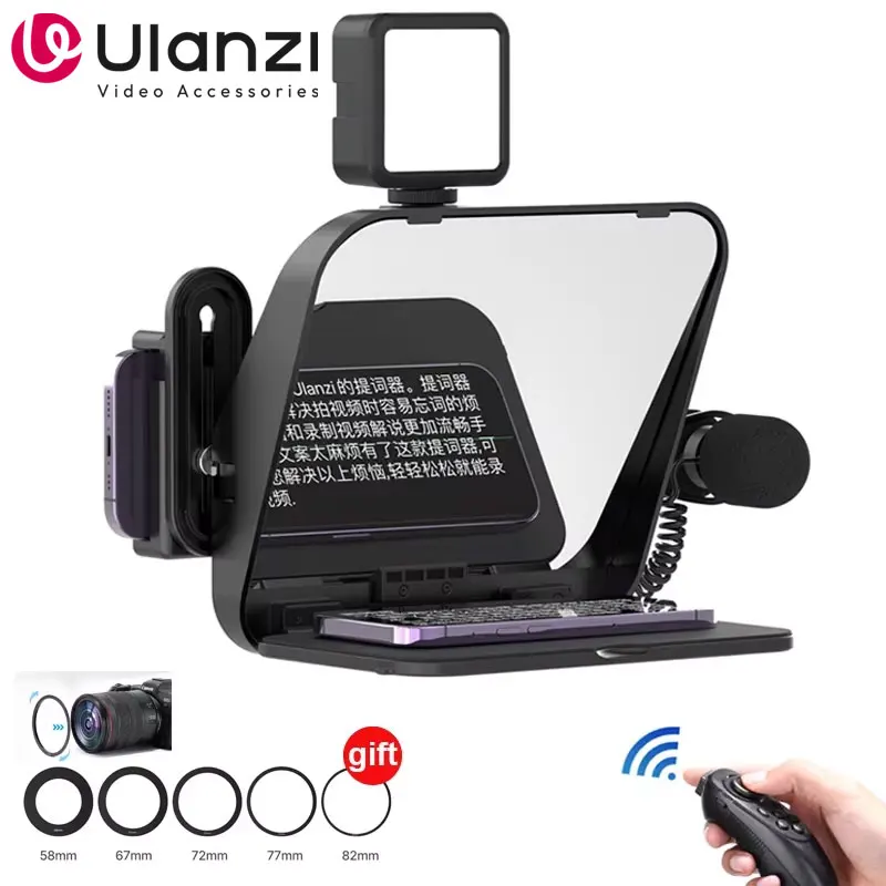 Ulanzi RT02 9 אינץ מתקפל טלפרומפטר עבור Smartphone מצלמה Tablet עם שלט רחוק 58/67/72/77/82mm עדשת מתאם
