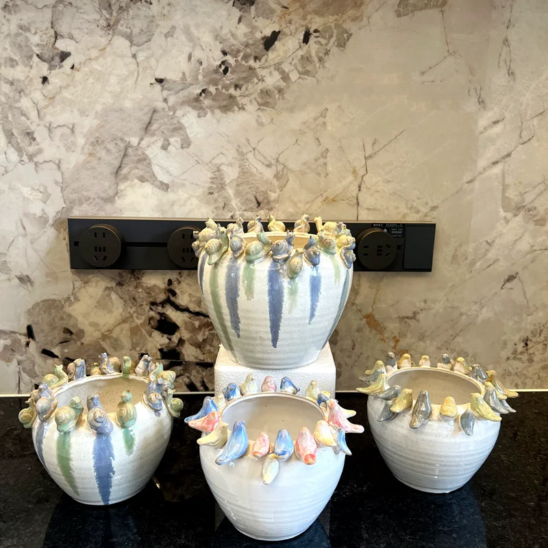 xx-Bird Snail Large Diameter Ceramic Flower Pot Decoration Home Livingroom Succulent Butterfly Orchid Flower Vase Ornaments