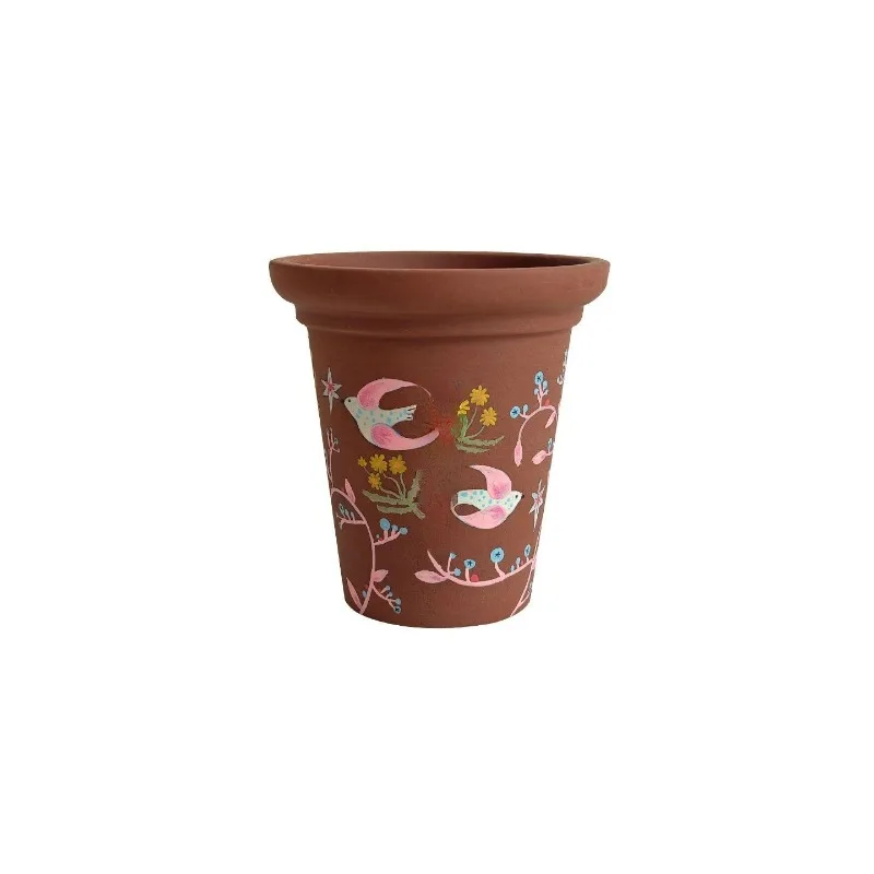 Small-mouth coarse pottery purple clay flower pot, office desk green plants, butterfly orchids, houlian water-promoting
