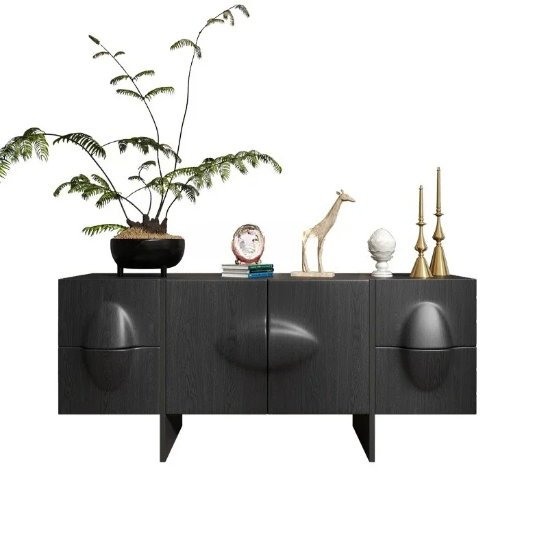 

Italian light luxury dining side cabinet, household living room storage, solid wood engraved entrance cabinet