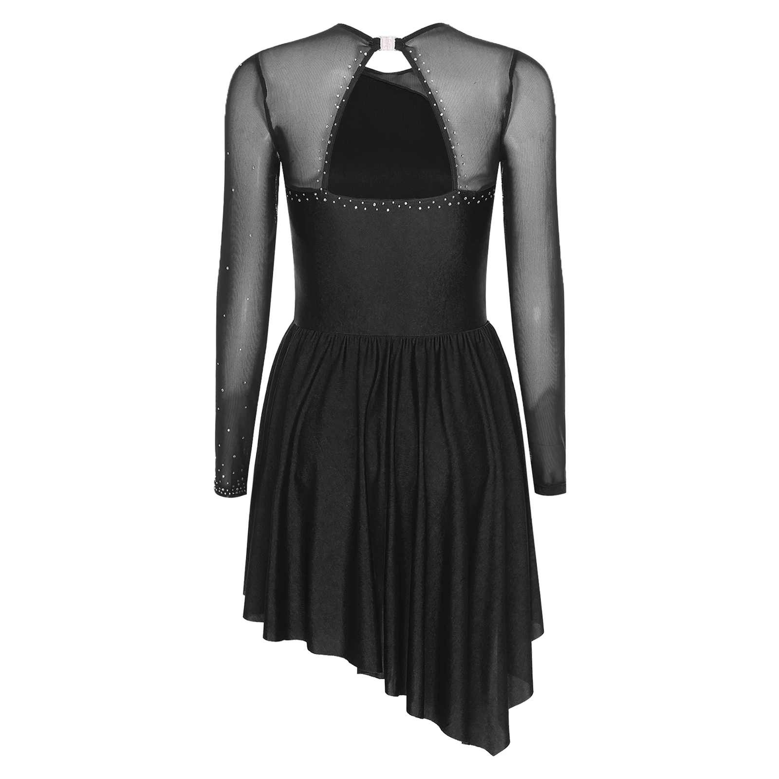 المرأة طويلة الأكمام فستان الباليه الشكل التزلج الملابس لامعة حجر الراين انقطاع الجمباز يوتار شبكة ملابس رقص غنائية #2