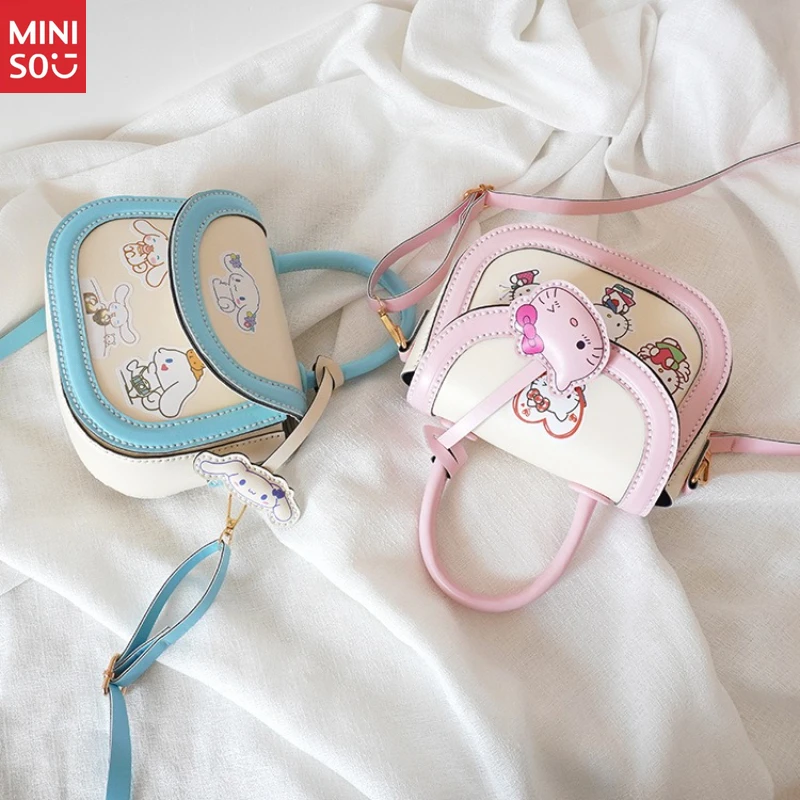 Kit DIY Tas Selempang Hello Kitty Miniso, Set Kerajinan Rajut Tangan dengan Cinnamoroll