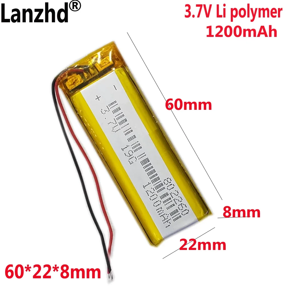 

3.7V 1200mAh Lipo Polymer Battery 802260 For Desk lamp microphone speaker MP3 GPS Navigator DVD Recorder Headset E-book Camera