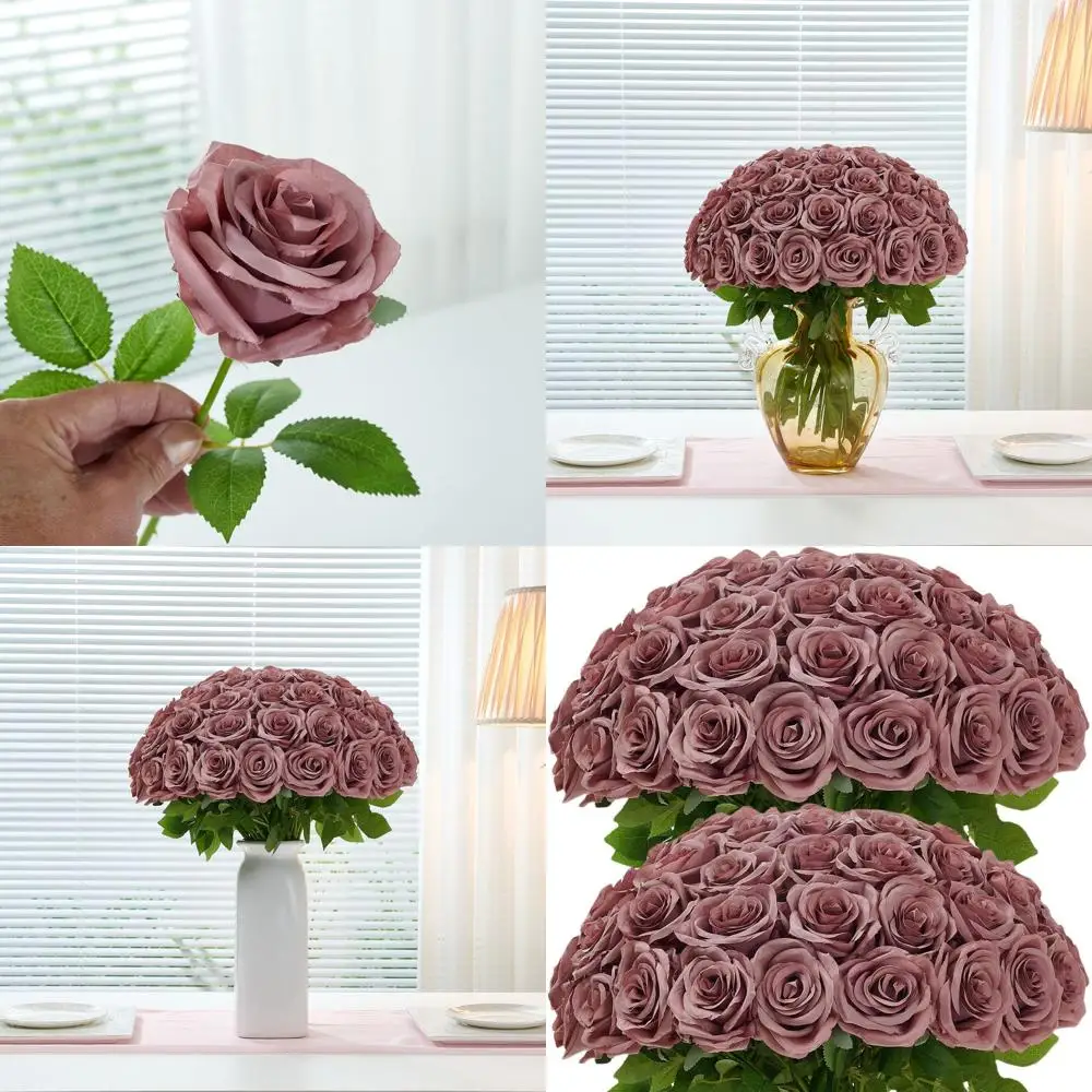 

50-компонентные розы из искусственного шелка Dusty Rose с стеблом для свадеб, дома и вечеринок