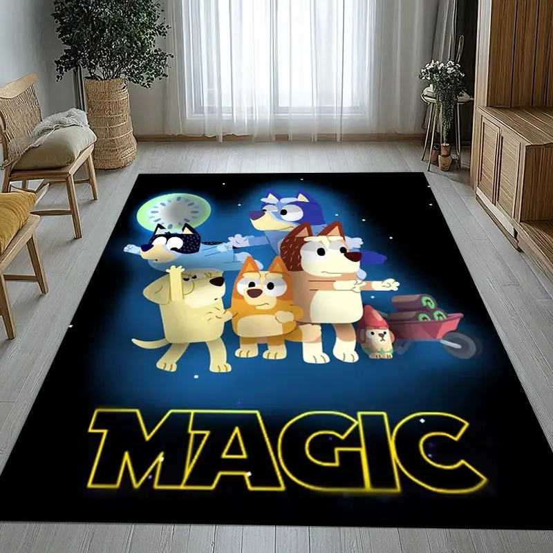 Cute Cartoon Blue Dog Puppy Bingo Area Rug,Soft Non-Slip Carpet Mat for Living Room Bedroom Playroom,Sofa Floor Rug,Home Decor