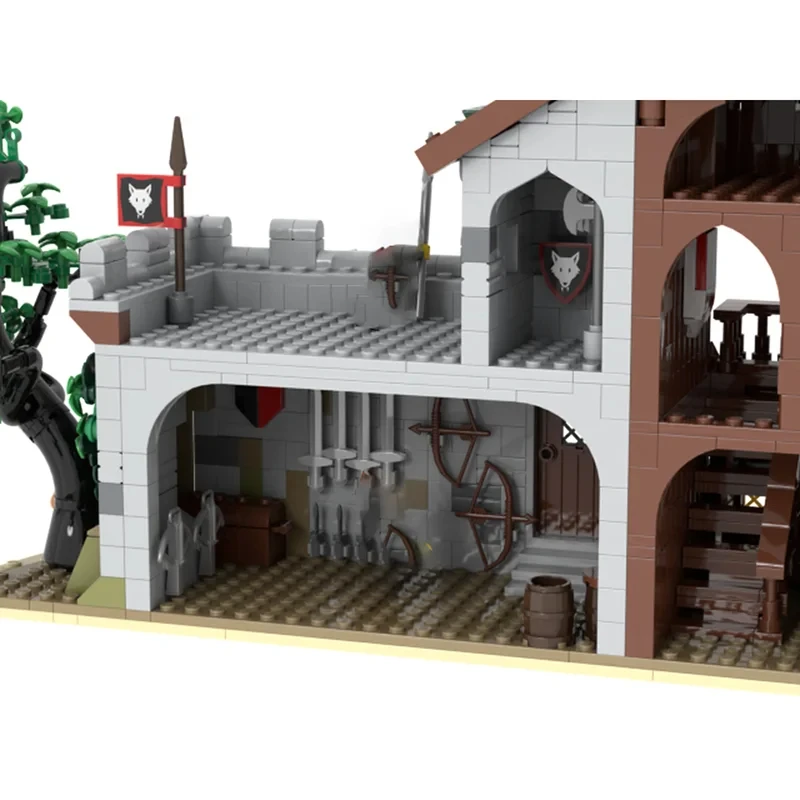Moc medievale edificio di strada taverna casa in legno modello stabile assemblaggio fai da te giocattoli da costruzione regalo di compleanno per bambini