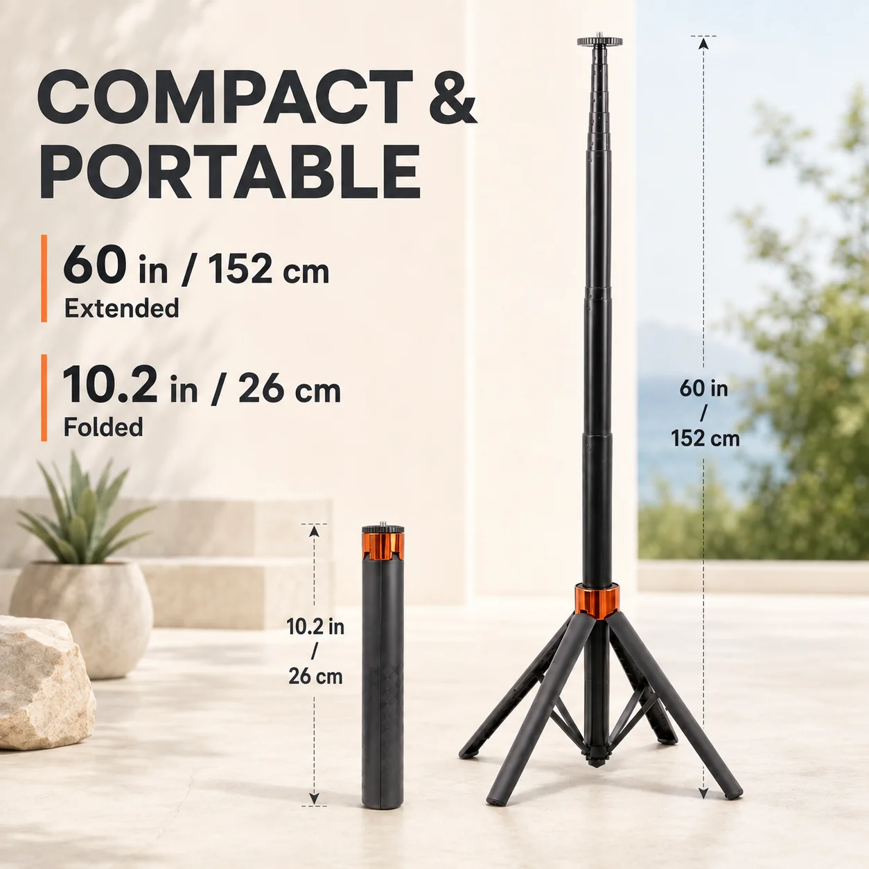 152cm Verstellbares Smartphone-Stativ, 26cm Zusammenklappbares Design mit Telefonhalterung für Videoaufnahmen und Outdoor-Fotografie