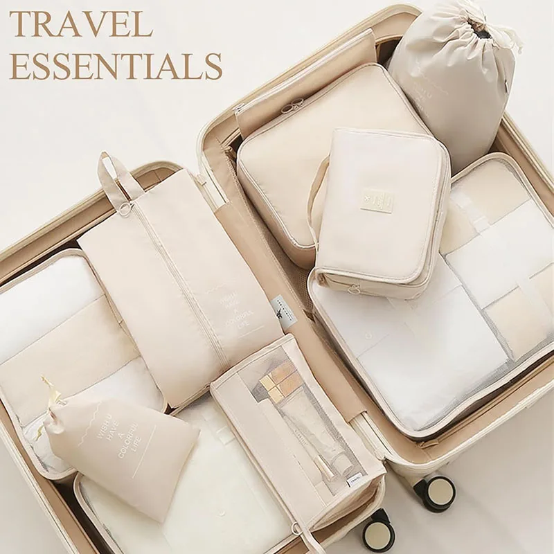 11Pcs Travel Packing Cubes Set Waterproof Luggage Organizer Drawstring Storage Bags for Clothes Shoes Underwear Cosmetic