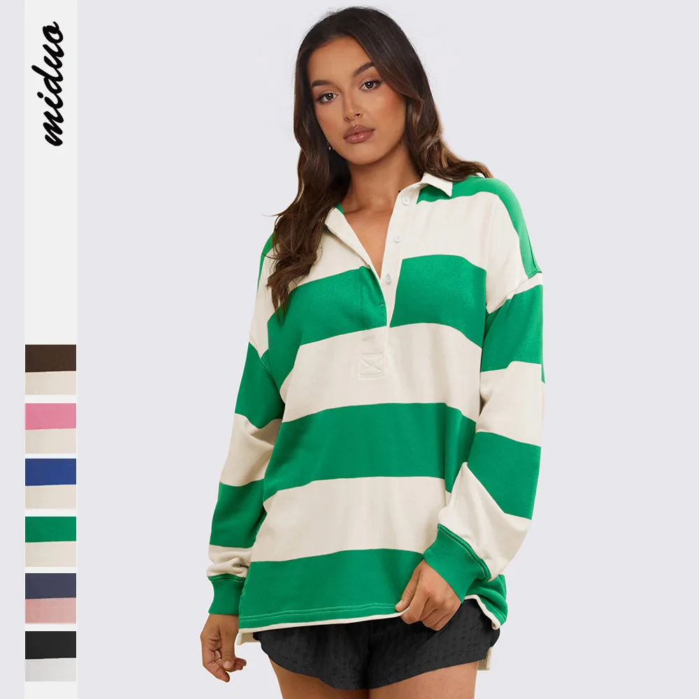 YJKDYK Spring Autumn Female Oversize Tops Women's Lapel Stripe Sweatshirt Lady's Long Sleeve Tops Women's Loose Jackets Coat