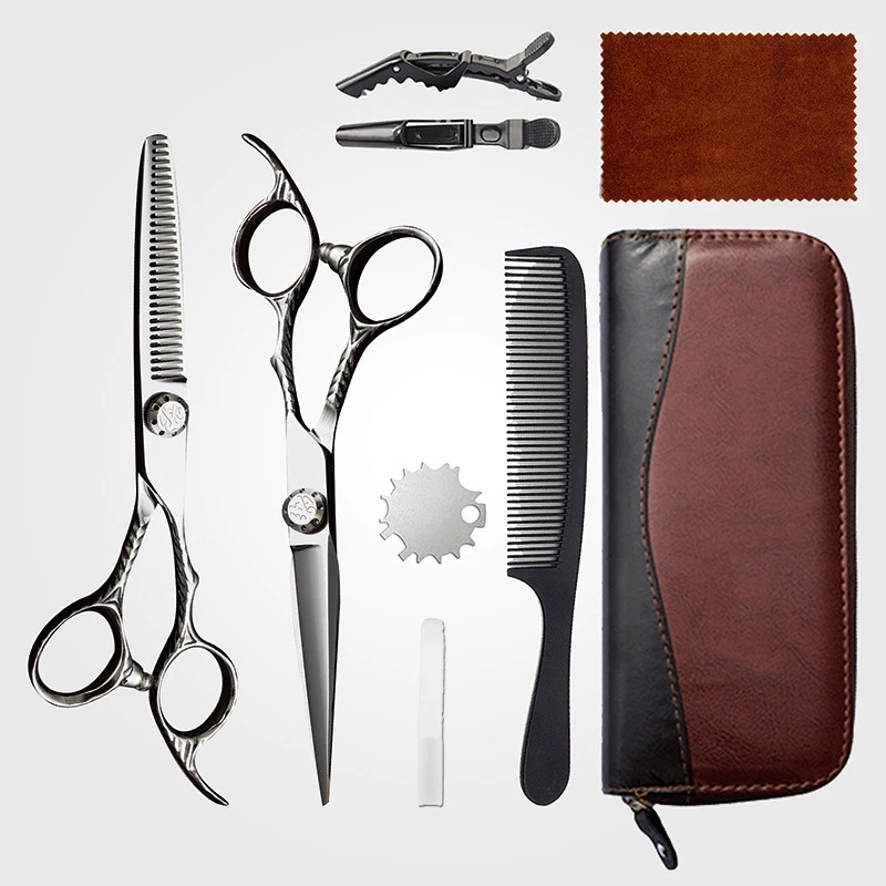 

Hair Cutting Scissors Set 6-inch 9CR Stainless Steel Barber Kit with Flat Thinning Layer Scissors for Home SalonUse