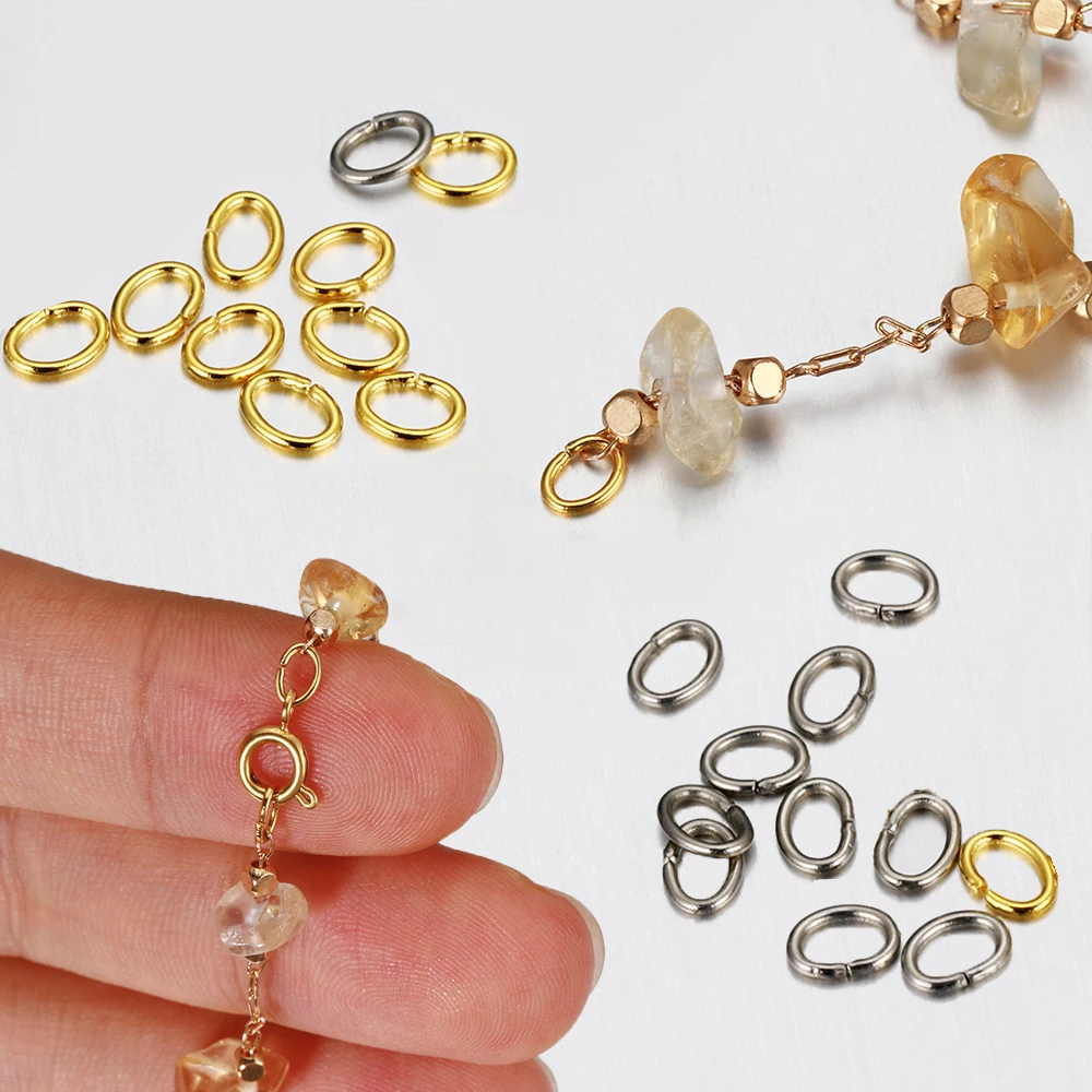 300Pcs 100Pcs Stainless Steel Strong Oval Open Jump Rings Split Ring Connector for DIY Bracelet Necklace Jewelry Making Material