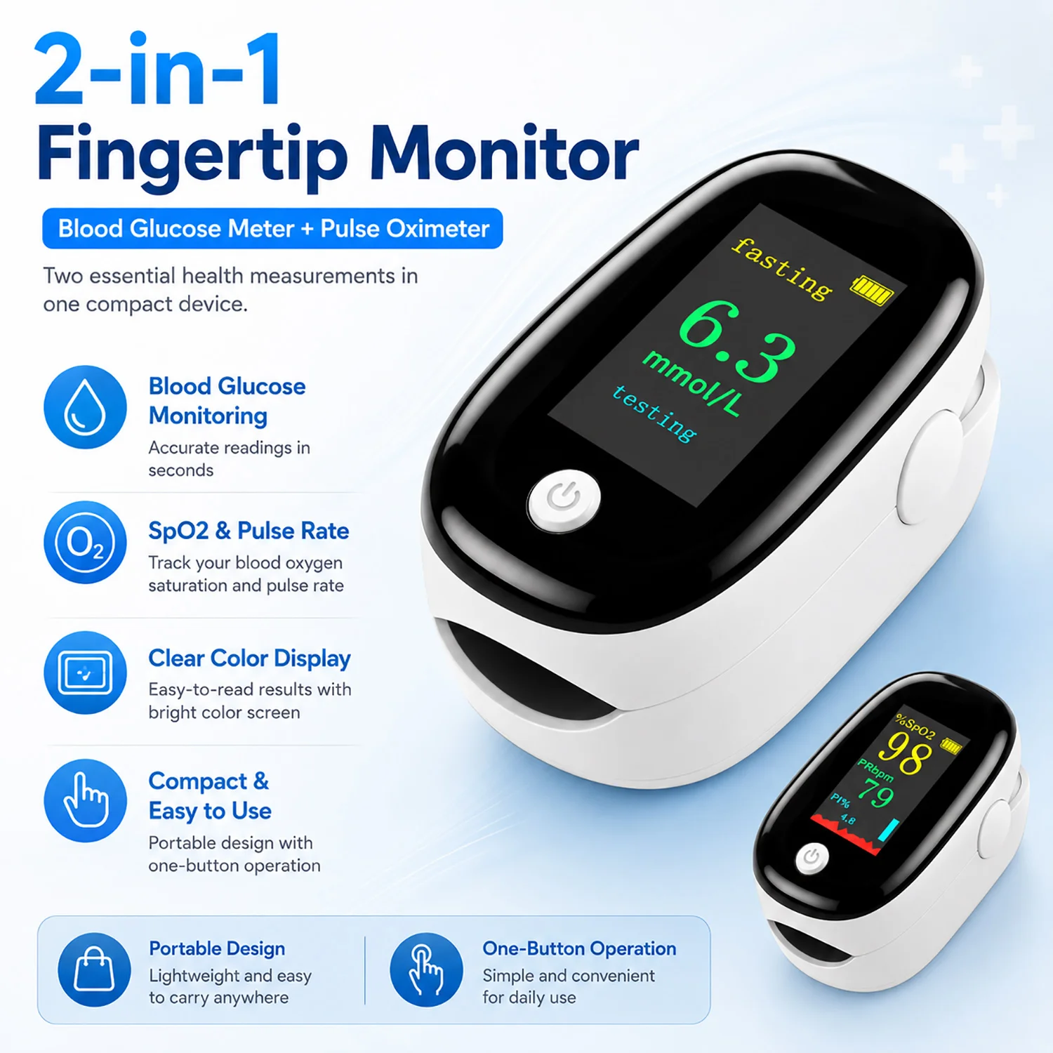 Portable 2IN1 Non‑Invasive Blood Glucose Meter Pulse Oximeter Home No Need Prick Glucometer Fingertip SpO2 Heart Rate Oximetry gallery 4