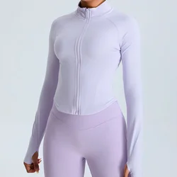 Women Zipper Outdoor Sports Long Sleeved Slim Yoga Clothes Quick Dry Cardigan Stand Up Collar Jacket Running Fitness Jacket Top