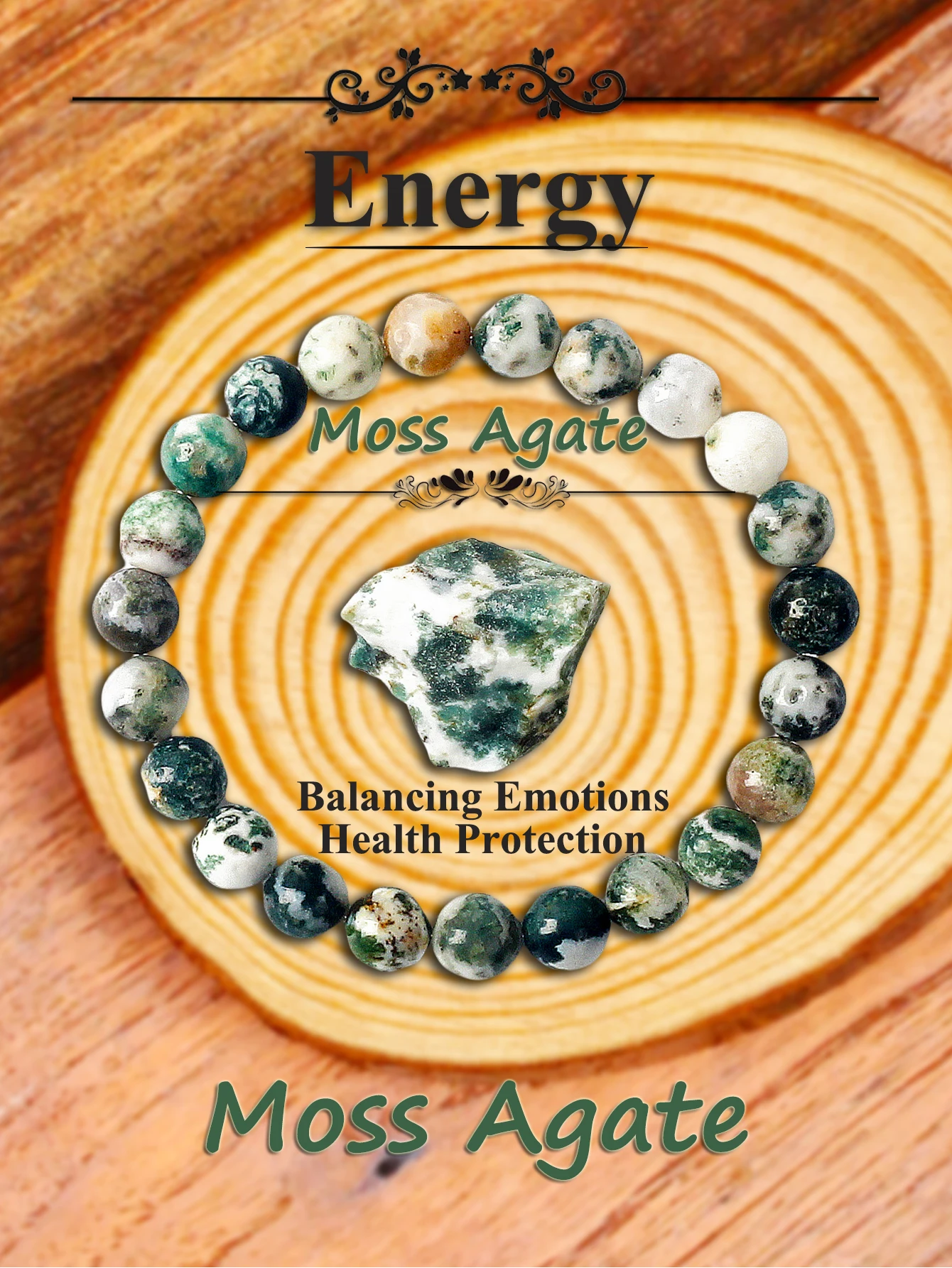 

Original Moss Agate Beads Bracelets Women Natural Reiki Tree Patterned Agate Jades Bracelet Men Energy Stone for Healing Jewelry