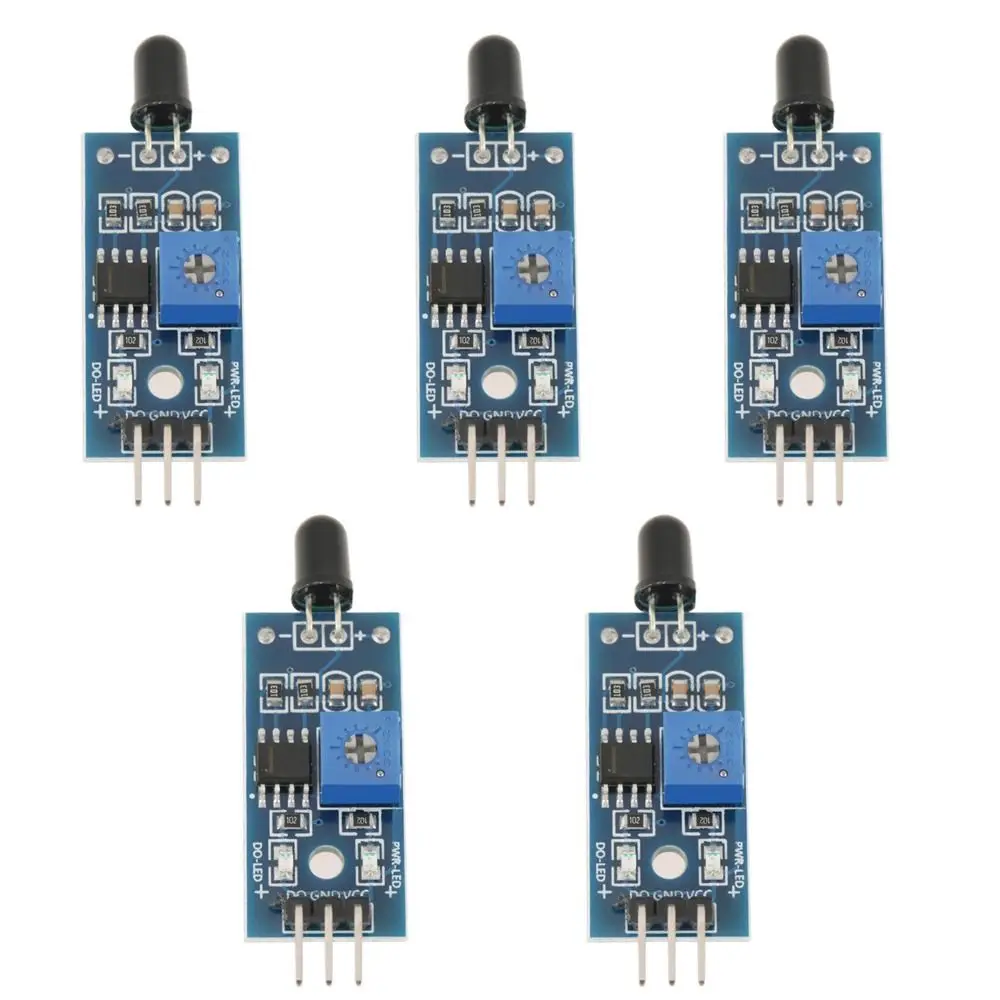 

5 шт. модулей датчика огня LM393, 3-контактный, 3.3V-5V, 3-проводной ИК-датчик с цифровым выходом, широкодиапазонный ИК-инфракрасный датчик огня