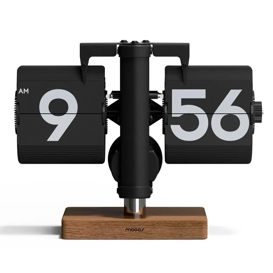 

Classic Modern Wood Mini Flip Desk Clock Black, Retro Vintage Analog Design Auto Flip Clock Table Clock Large Number Battery Po