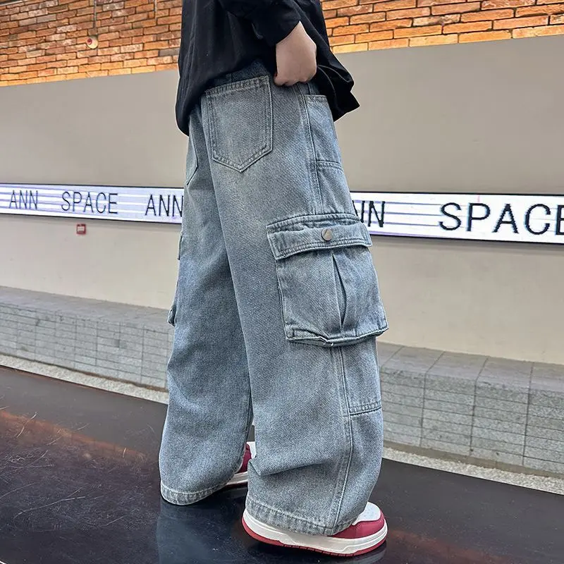 

Boys' denim pants, spring and autumn hip-hop trends, big boys' pants, handsome boys' street style jeans