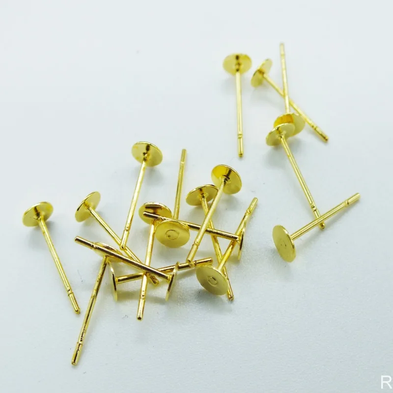 Wholesales Bulk High quality 1000pcs/lot Gold Plated Earring Stud With 6mm Flat Base Jewelry Findings