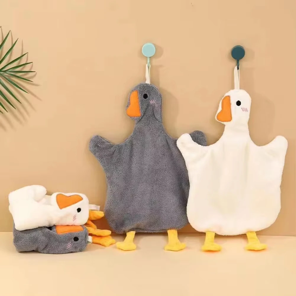 Cute Cartoon Goose Hanging Towel Coral Velvet Handkerchief Children's Household Absorbent Towel Kitchen Bathroom Rag Towels